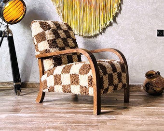 Handmade Walnut Armchair: A Unique Handmade Gift for Her or Ideal for Office Accent, Home Decor, or Vintage Lounge Chair.