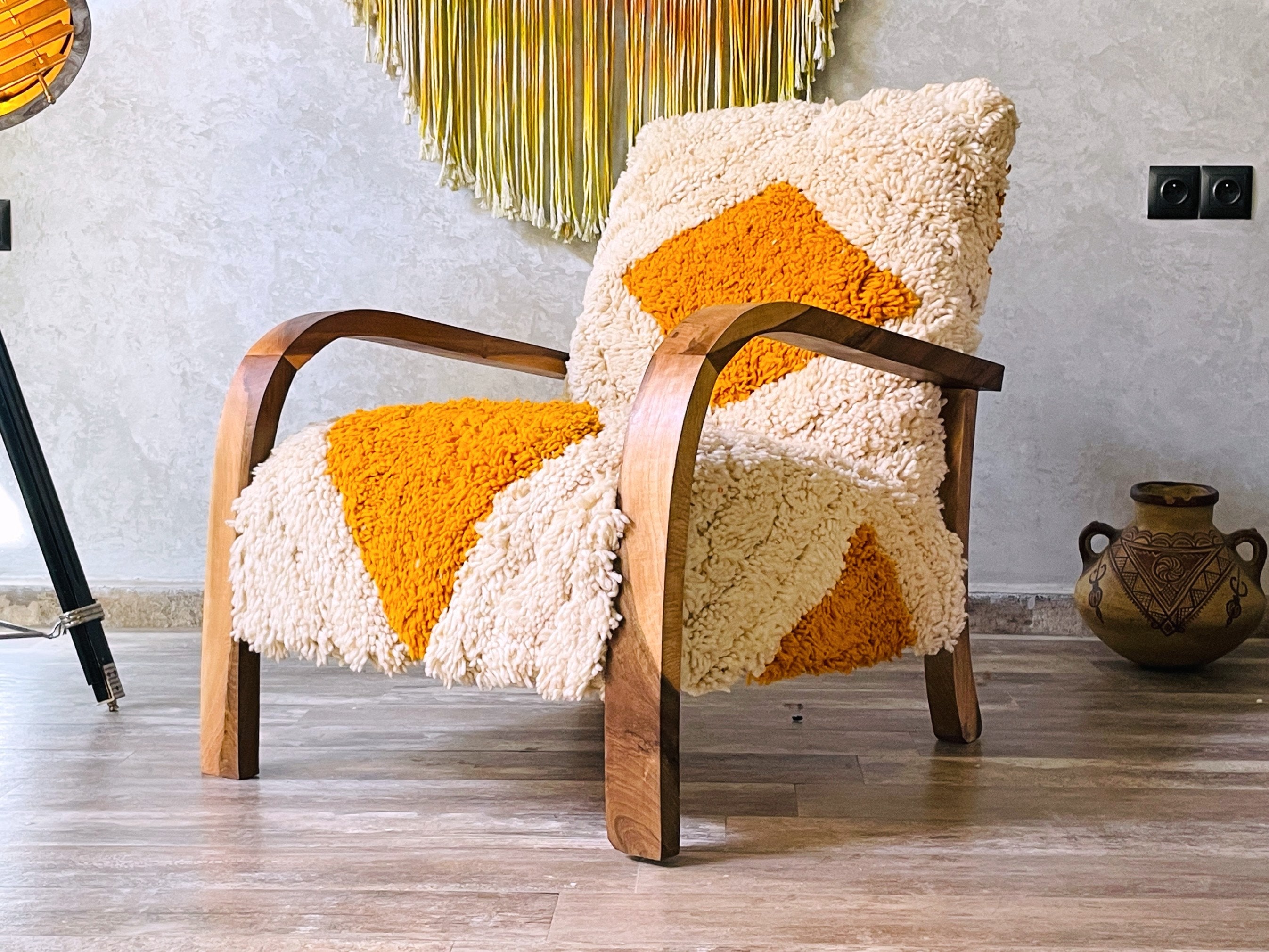 Handmade Mid-Century Lounge Chair with Bohemian Bliss: Ideal for Patio and Home.