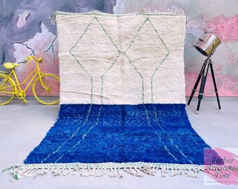 Unique Beni ourain rug - New Berber design Hand-Knotted Moroccan wool rug - White and Back berber carpet - FREE SHIPPING