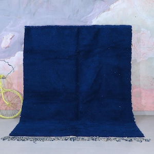 Moroccan Handmade Beni Ourain Rug – Blue Geometric Design, 7x10 FT,  tufted rug, rugs for living room, Bridesmaid Gifts.