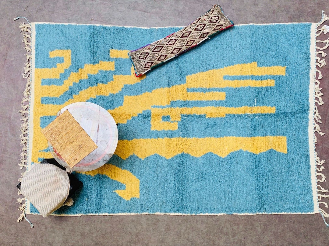 Blue Moroccan Rug 7x10 Original Beni Ourain Rug Morocco Etsy