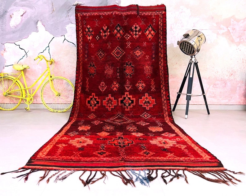 Colorful Vintage Rug for Living Room, 5x11 FT, Moroccan Rug, Red Rug