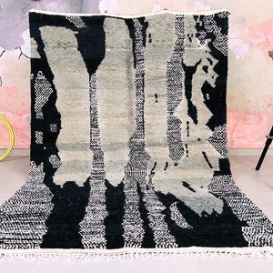Art Area Custom Rug, Moroccan Rug, Black Rug, Beni Ourain Rug, Berber Moroccan Rug, Black Color Rug, Custom All Sizes Rug, Soft Wool Rug