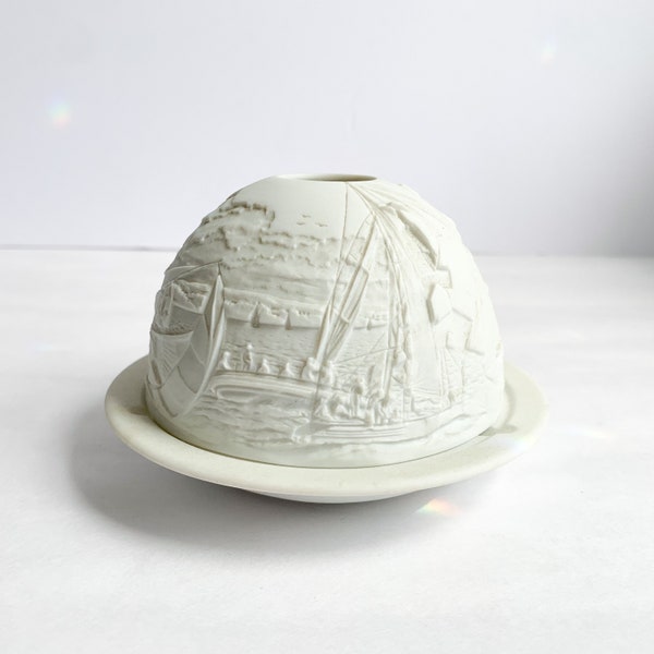 Porcelain Sailboat Scene Fairy Lamp / Tealight Holder