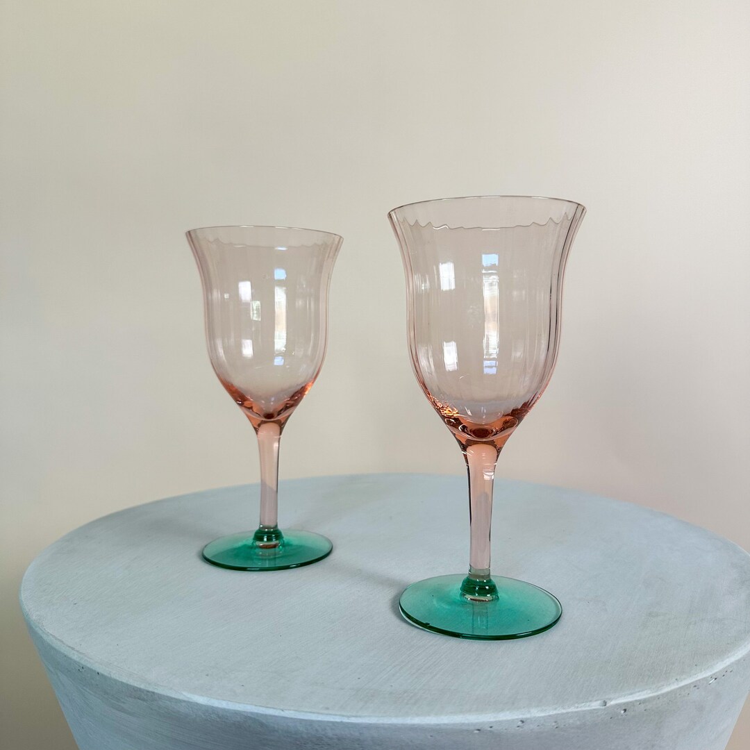 Optic Pink & Green Depression Wine Glasses Etsy