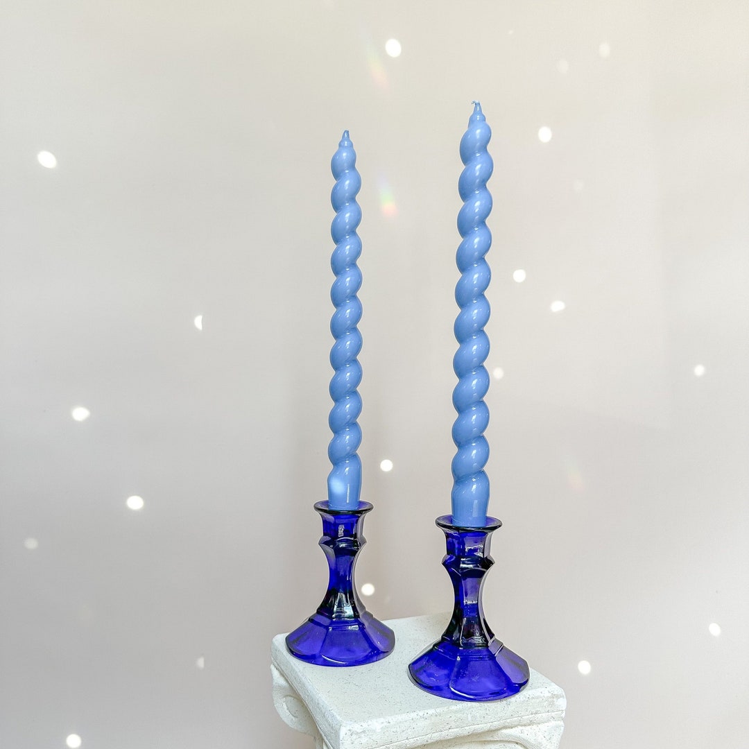 Cobalt Blue Glass Candlestick Holders Etsy