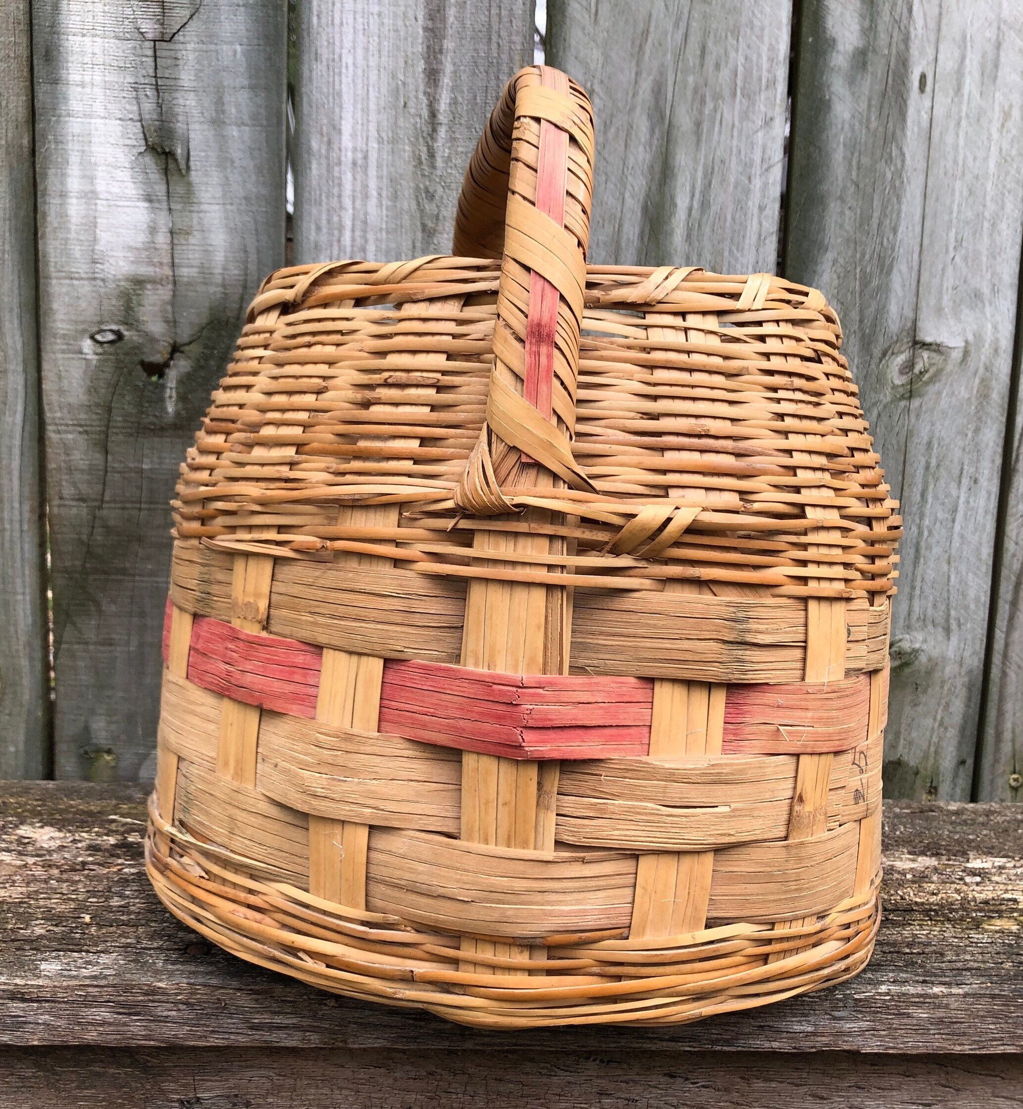 Vintage Primitive Barrel basket with handle color dyed Etsy