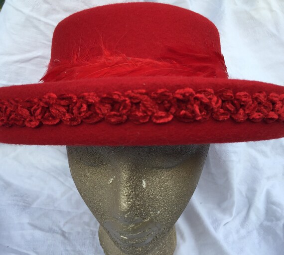 Vintage Cappelli Rosso Feltro Lana Rotondo Bombetta Piume | Etsy Italia