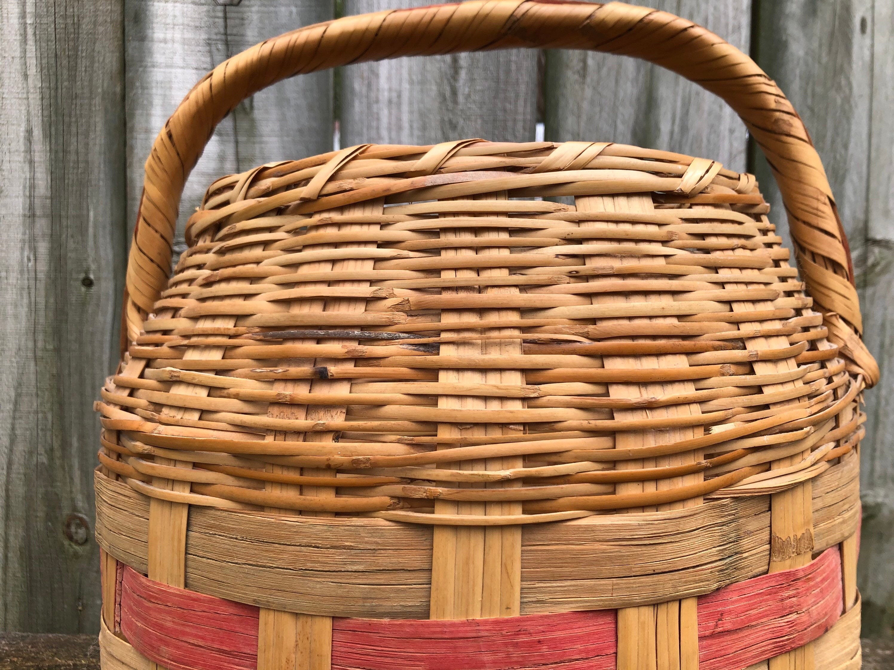 Vintage Primitive Barrel basket with handle color dyed Etsy