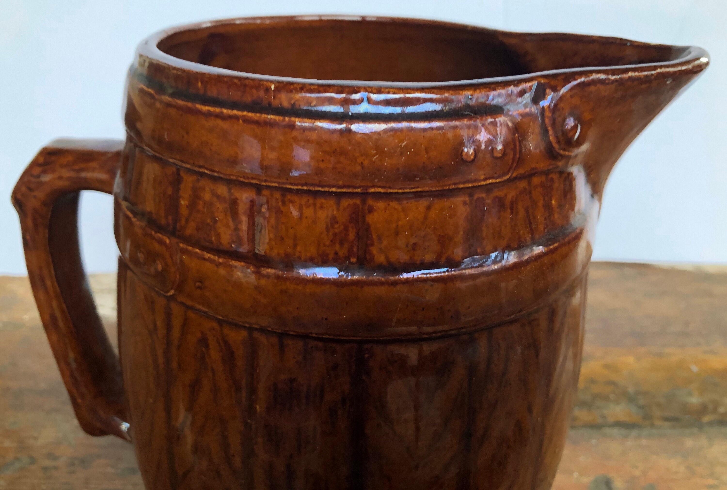 Antique McCoy Stoneware Pitcher Unmarked Dark Brown Barrel Etsy