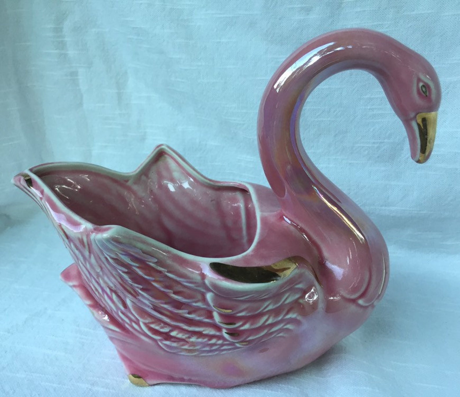 Mid Century McCoy Pottery Pink Glossy Swan Planter Gold Etsy
