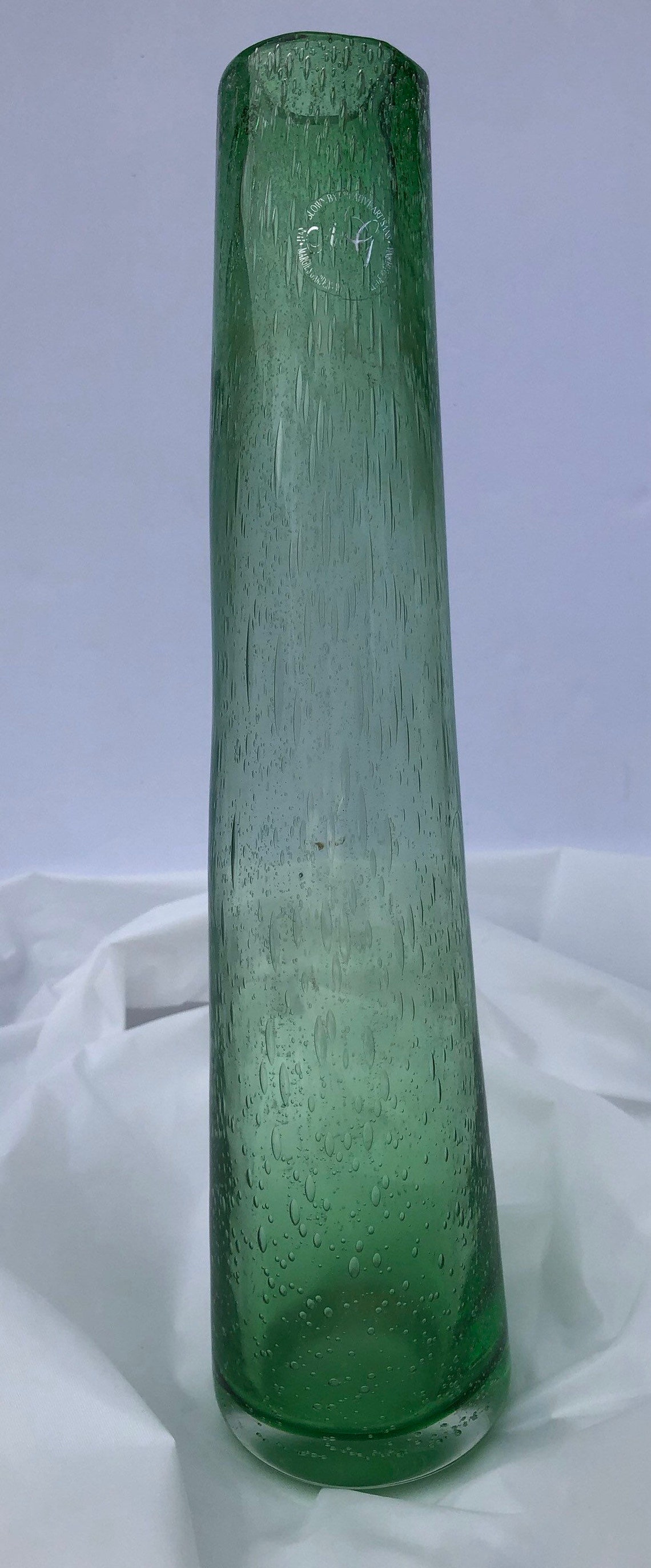 Hand Blown Green Glass Studio Art Vase Margies Garden Etsy