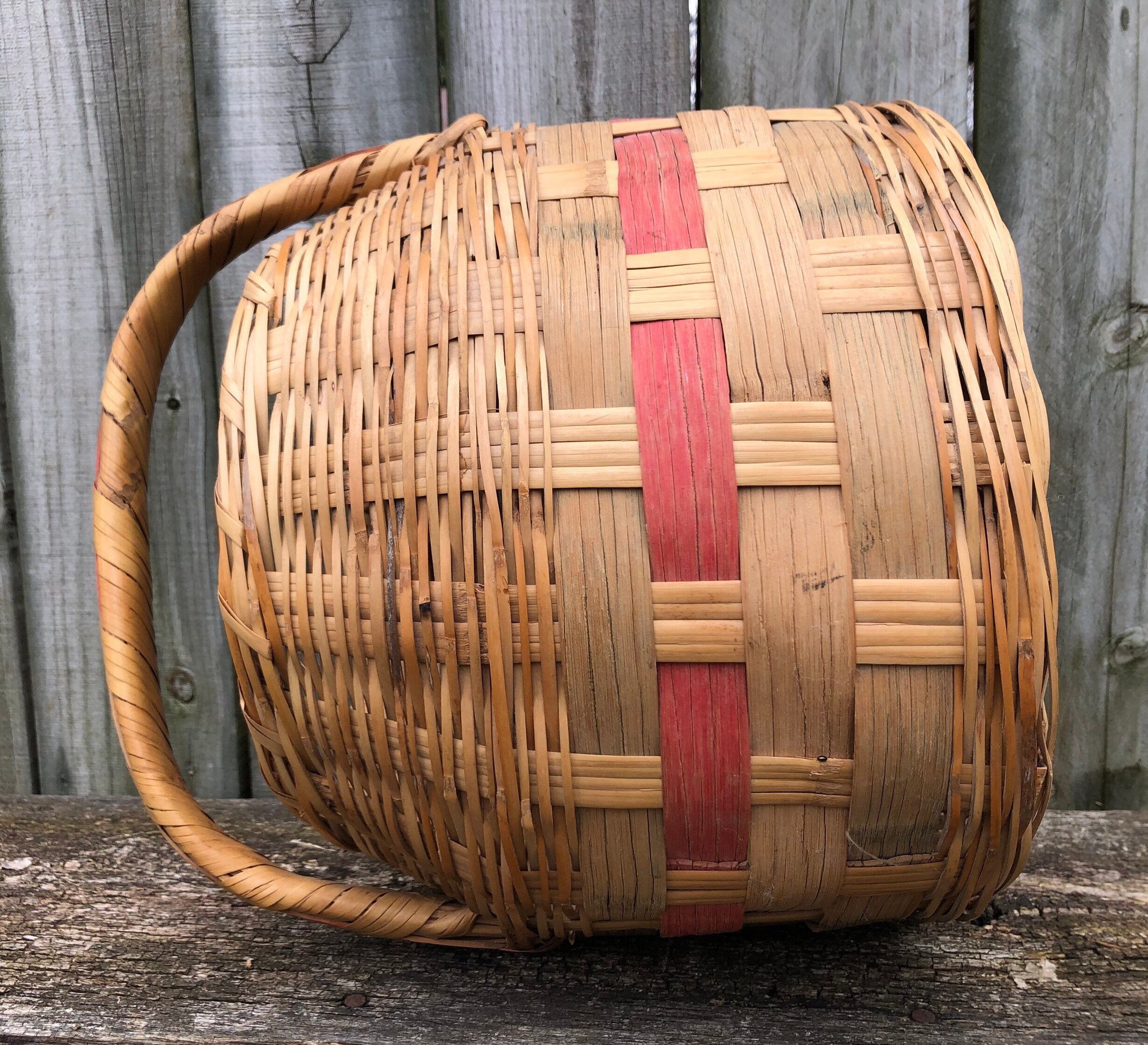 Vintage Primitive Barrel basket with handle color dyed Etsy