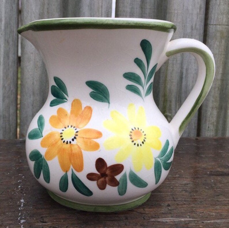 Vintage Relpo 1977 ceramic floral pitcher/vase. Hand painted. Etsy