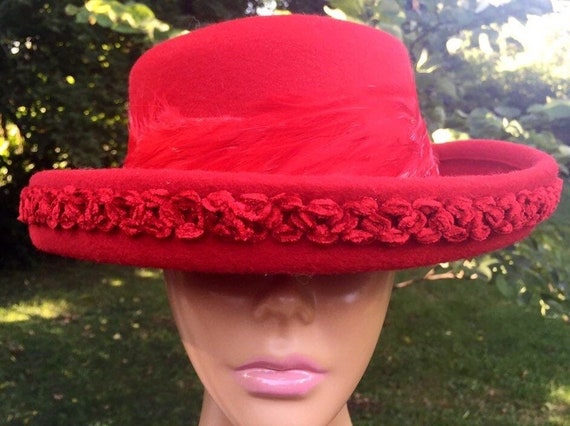 Vintage Cappelli Rosso Feltro Lana Rotondo Bombetta Piume | Etsy Italia