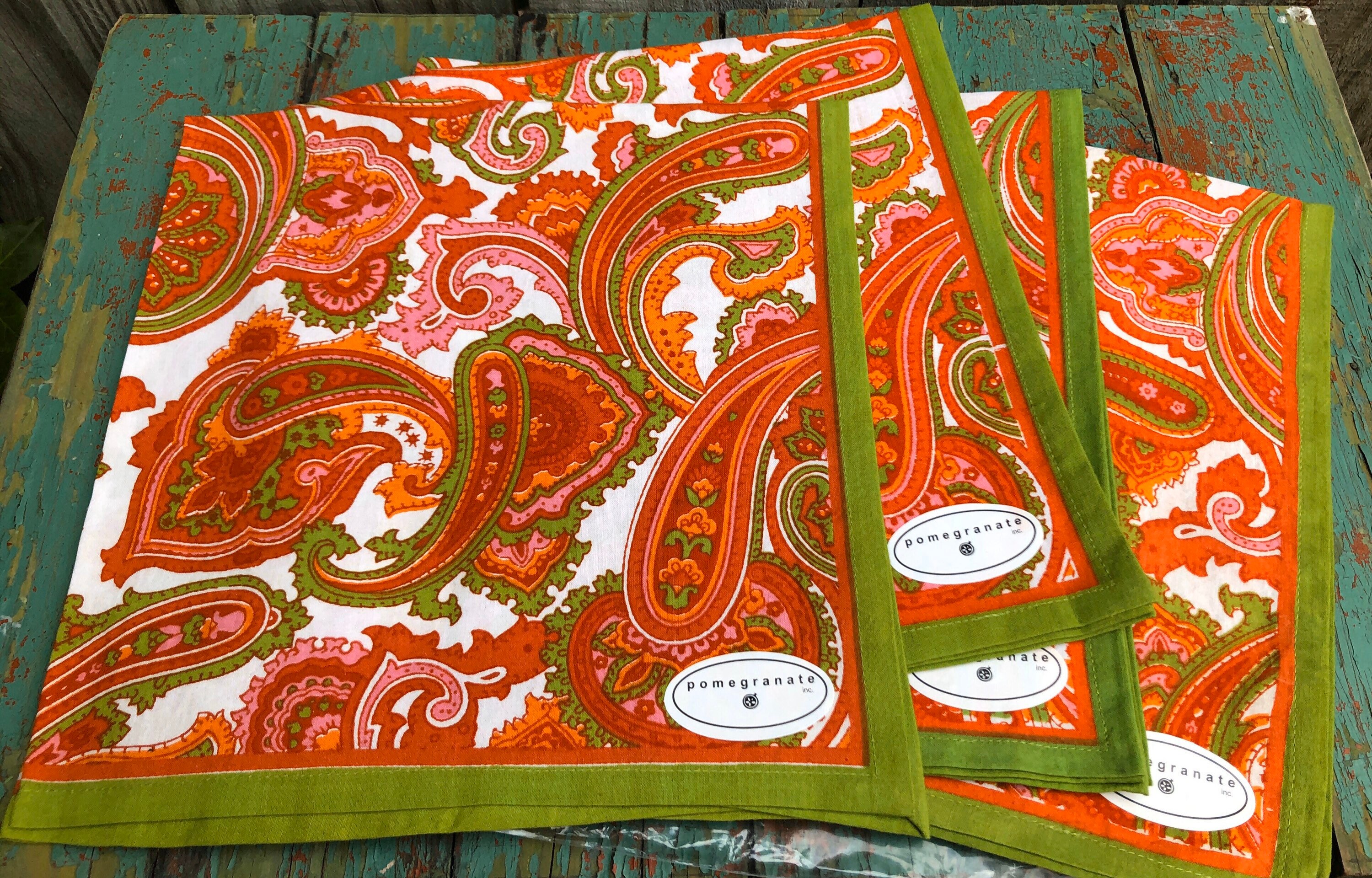 Vintage Cloth Napkins Paisley Citrus Pattern POMEGRANATE Etsy