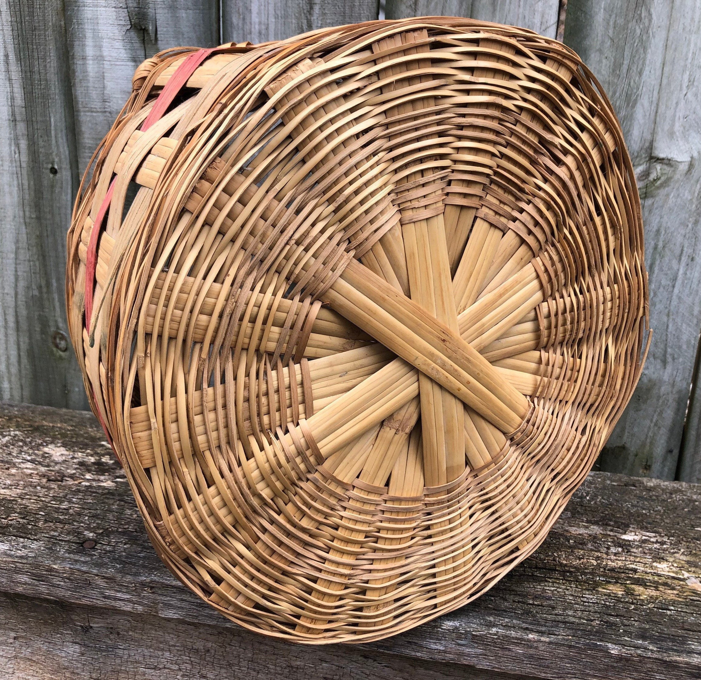 Vintage Primitive Barrel basket with handle color dyed Etsy