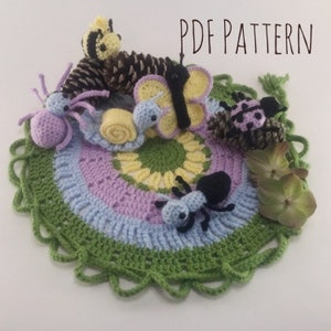 Amigurumi Bugs with Playmat/Bag Toy Crochet Pattern (Spider, Lady Bug, Butterfly, Bee, Snail, Ant)