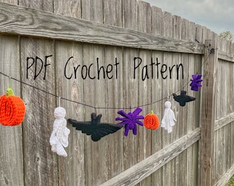 Crochet Halloween Garland Pattern: Beginner-friendly Bat, Ghost, Pumpkin, Spider (PDF Download)