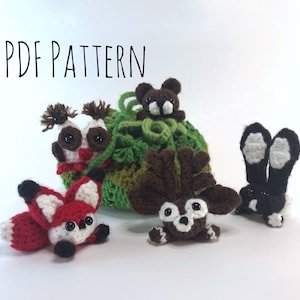 Animaux des bois avec tapis de jeu/sac à cordon (renard, hibou, cerf, ours, lapin).