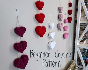 Motif de guirlande de coeurs au crochet : décoration de la Saint-Valentin adaptée aux débutants (téléchargement PDF)