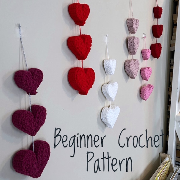 Modèle de guirlande de coeurs au crochet • Modèle de crochet pour débutants • PDF à télécharger au crochet • Modèle de crochet de la Saint-Valentin • Guirlande de mariage au crochet