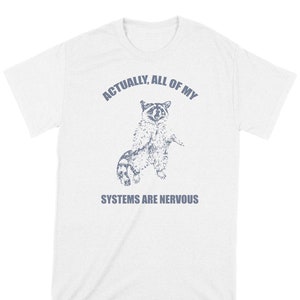 All of My Systems are Nervous Raccoon Shirt Funny Anxiety Mental Health Ironic Meme Gift Sarcastic Apparel