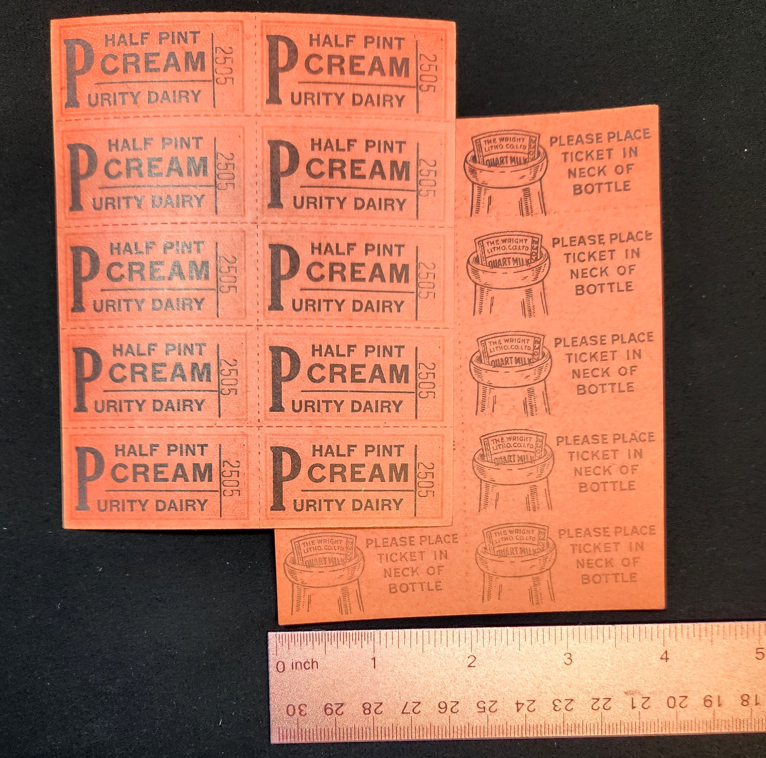 Genuine Vintage Milk Tickets RED - 1 full sheets - 10 tickets per sheet
