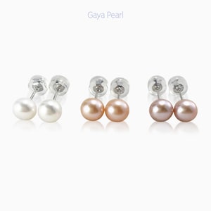 Freshwater Pearl Stud Earrings: S925 Sterling Silver, White Orange Purple