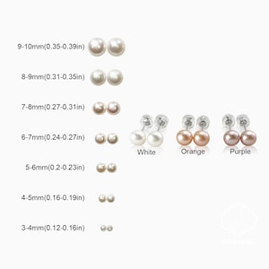 1 Pair Real Pearl Stud Earrings,925 Sterling Silver,3/4/5/6/7/8/9mm White/Orange/Purple Freshwater Pearl,Bridesmaids Gift,Gift for Her