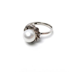 8mm Freshwater White Pearl,Pearl Ring Adjustable,Pearl Ring Real,S925 Sterling Silver,Gift for her,Dainty ring,Shiny ring #R-09