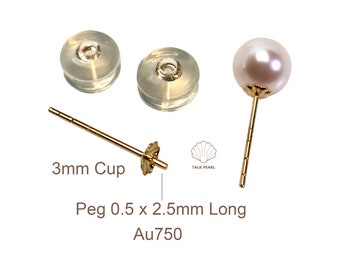 1 pair 18k white/yellow gold stud,18k Solid Gold Solid Gold 3mm Cup Peg Ear Post Stud, Super Light Weight Earring Mountings,#KG-01