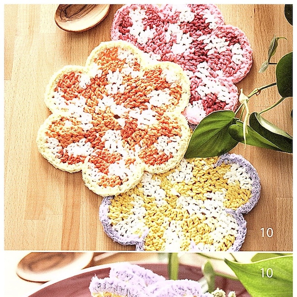 Crochet Pattern E-Book, Easy, PDF Instant  Digital Download, Dishcloth, Coasters, Flowers, Totes, Gifts