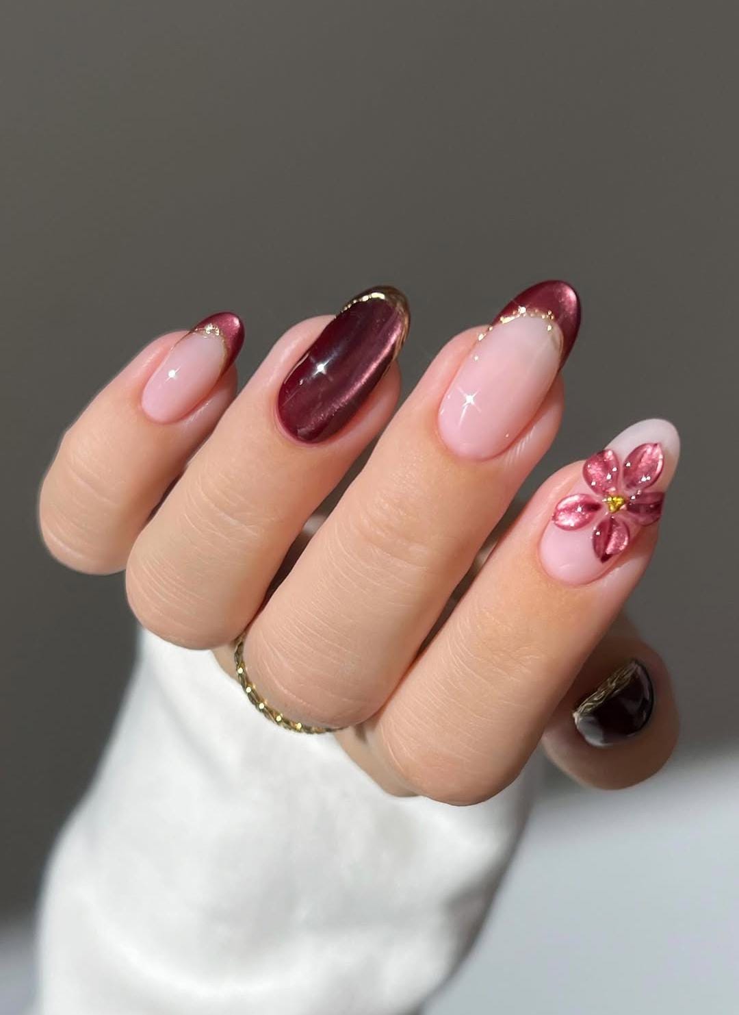 Maroon and Gold Nails