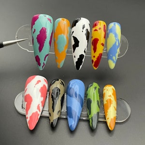 Colorful Crazy Rainbow Cow Print Press On Nails - Handmade Reusable Custom Fingernails - Gel Fake Nails - Glue on Nails N80