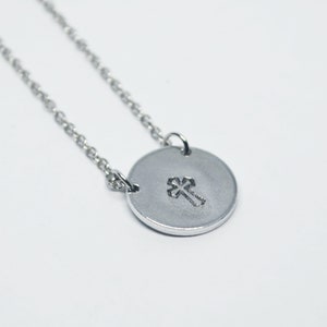 Silver Cross Necklace Hand Stamped Necklace Charm Best Friend Birthday Gifts for Her Minimalist Jewelry for Women