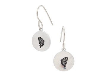 Butterfly Earrings Dangle Silver, Butterfly Wing Jewelry, Hand Stamped Earrings, Bookish Gifts for Women, Minimalist Jewelry Women