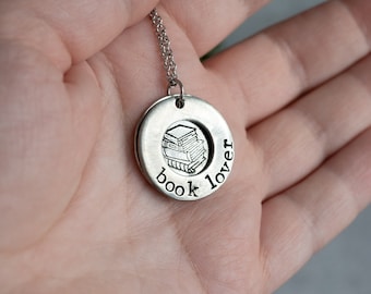 Book Lover Necklace, Book Lover Minimalist Necklace for Her, Bookish Gifts for Women, Bookish Gifts for Women, Bookish Jewelry