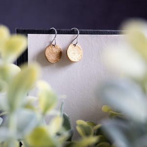 Silk Textured Brass Earrings Dangle Dainty, Hammered Earring for Women Gold, Bookish Gifts for Women, Gifts for Book Lovers Women