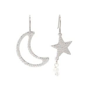 Moon and Star Earrings Dangle, Celestial Moon Earrings, Bookish Gifts for Women, Dangle Earrings Women Silver, Minimalist Jewelry