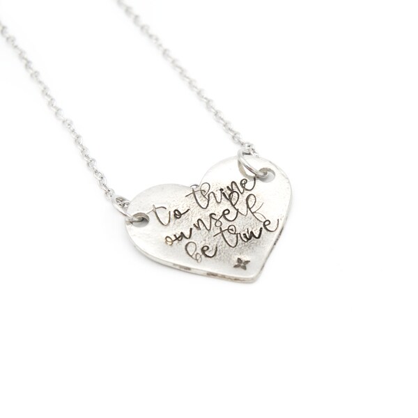 To Thine Own Self Be True Necklace, Gift for Minimalists Women, Bookish Gifts for Women, Hand Stamped, Hamlet Shakespeare