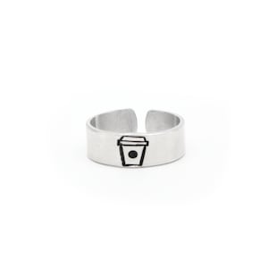 Coffee Ring, Coffee Cup Ring, Coffee Lovers Gift for Her, Caffeine Ring, Wide Band Rings for Women, Gifts for Book Lovers Women