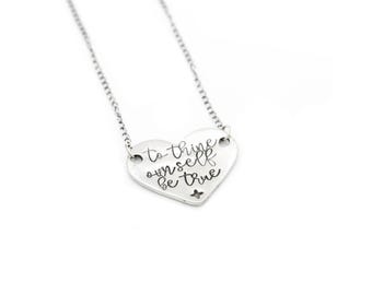 To Thine Ownself Be True Necklace, Shakespeare Quote Necklace, Bookish Jewelry for Women, Inspirational Quote Necklace, Minimalist Jewelry