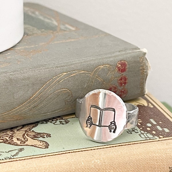 Reading Ring for Women, Open Book Ring, Wide Band Rings for Women, Bookish Gifts for Women, Minimalist Jewelry for Women