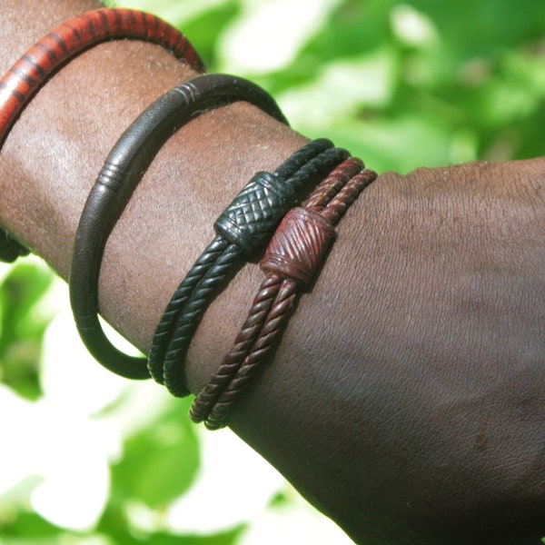 AFRICAN LEATHER BRACELET. Touareg style. West Africa, Togo.