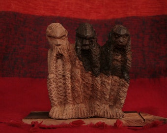 EBONY hand carved wise MONKEYS SCULPTURE . "Speak no Evil. See no Evil. Hear no Evil" from Togo, West Africa.