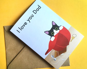 I Love You Dad - best cat dad card / fathers day card / cute kitten / greetings card / digital illustration