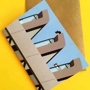 Cats at Barbican Estate / Greetings Card / Notecard / London Architecture / Brutalist Print / Digital Illustration