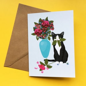 I would have got you flowers, but... / cat eating flowers / cute, funny greetings card for any occasion / digital illustration