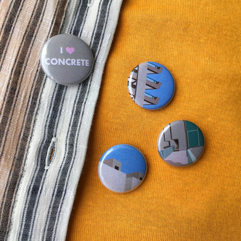 I Love Concrete 4 Badge Set/ Brutalist Architecture / The Barbican / Thamesmead / gift for architecture and brutalism fans image 2